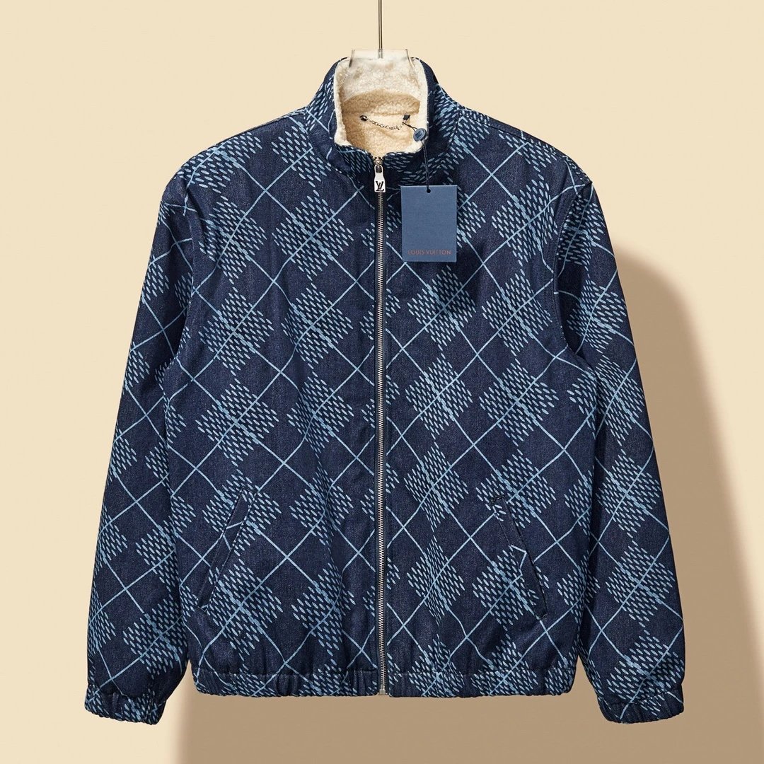 Louis Vuitton LV Jackets Denim Lamb Wool Coat Tail Light Series Unisex Couple Style