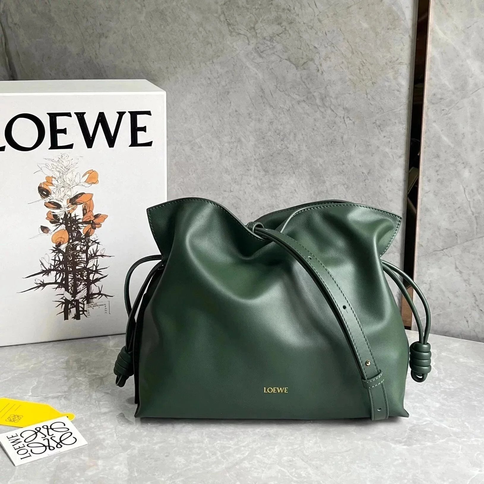 LOEWE Women's Bag Top version 【Top Version Original Leather】New Gilding logoFlamenco Lucky Bag Bag with Long Shoulder Strap Mini Napa Cow Leather Flamenco Clutch Drawstring Bucket Bag Loew New Lucky Bag Tote Bag Shoulder Bag Messenger Bag