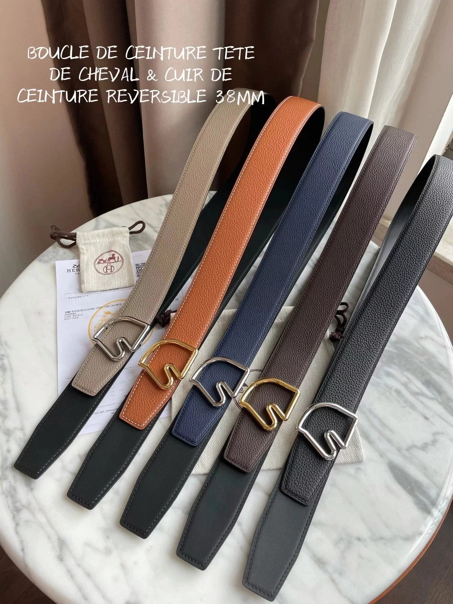 Hermes Belt Top version New H Home Men's Leather Double-Sided Available Pure Cowhide Belt Fashion All-Match Casual Belt