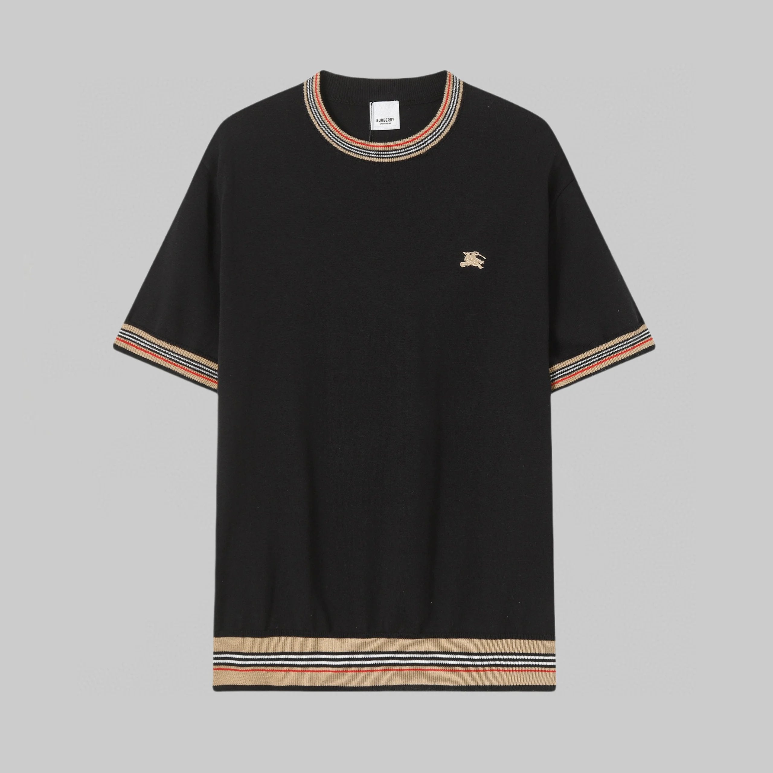 Burberry T-shirt Striped Knit with Embroidery logo round Neck Short Sleeve25ss New pure cotton T Unisex T-Shirt OS Drop Shoulder Loose Fit Base Shirt Top T-Shirt Short Sleeve