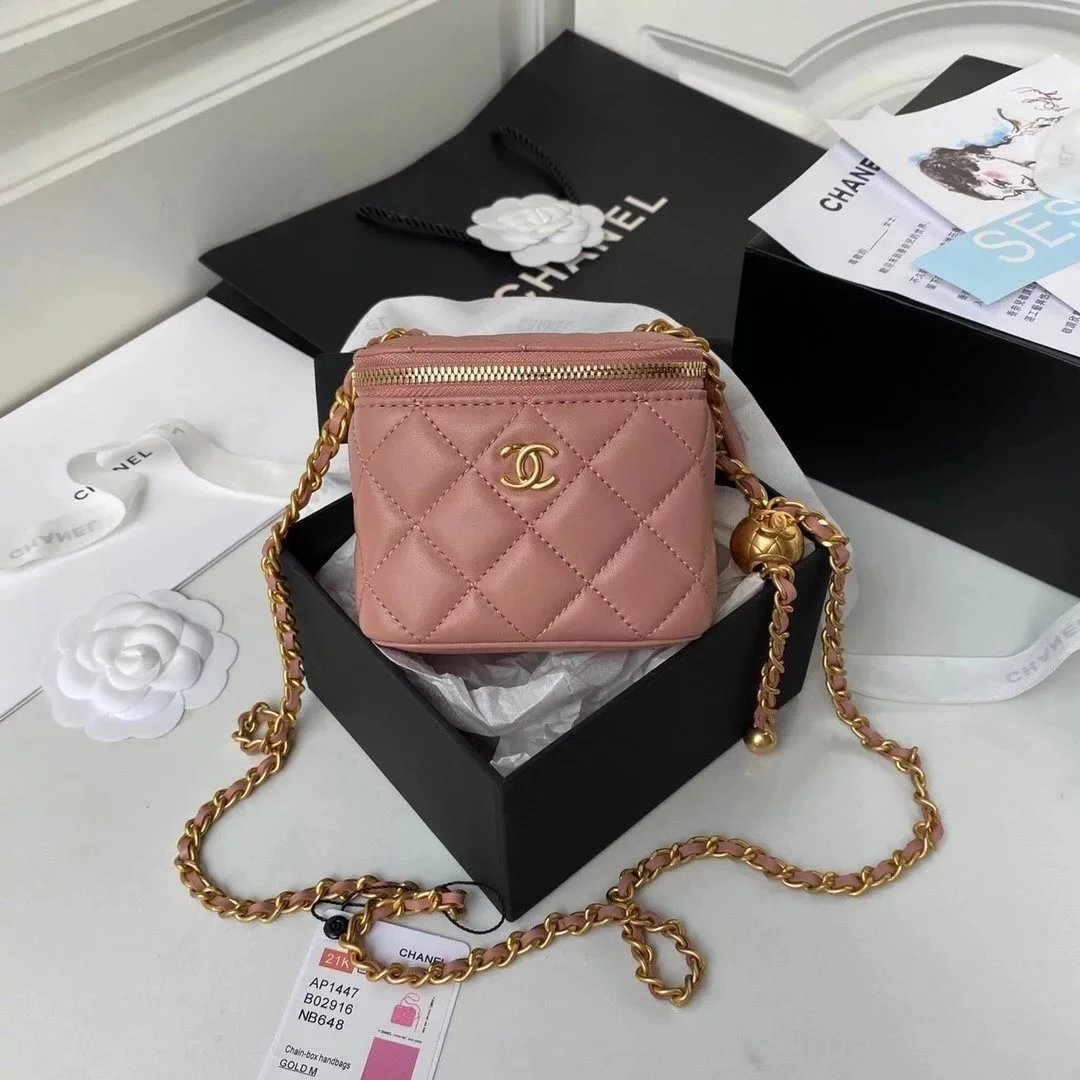 Chanel Women's Bag Top version 2021Brand New Metal Beads mini Box Gilded Bead Bag Mini Cosmetic Bag Gilded Autumn Chain Bag Clutch Shoulder Bag Lipstick Pack Messenger Bag Women's Bag AP1447