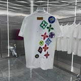 Louis Vuitton LV T-shirt Front and Back Hand-Painted Four-Leaf Clover Print logo round Neck Short Sleeve25ss New pure cotton T Unisex T-Shirt OS Loose Fit Base Shirt Top Half Sleeve T-Shirt