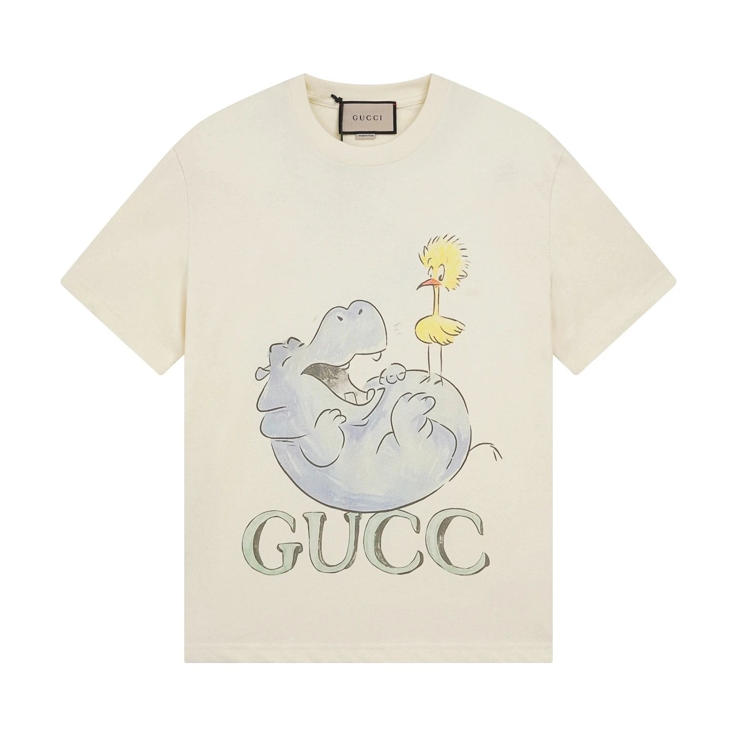 Gucci T-shirt Hippo Print on the Chest logo round Neck Short Sleeve25ss New pure cotton T Unisex T-Shirt OS Drop Shoulder Loose Fit Base Shirt Top T-Shirt Short Sleeve