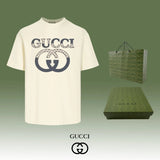 Gucci T-shirt Color-blocked Chest Double G Letter Printing logo round Neck Short Sleeve25ss New pure cotton T Unisex T-Shirt OS Loose Fit Base Shirt Top Half Sleeve T-Shirt