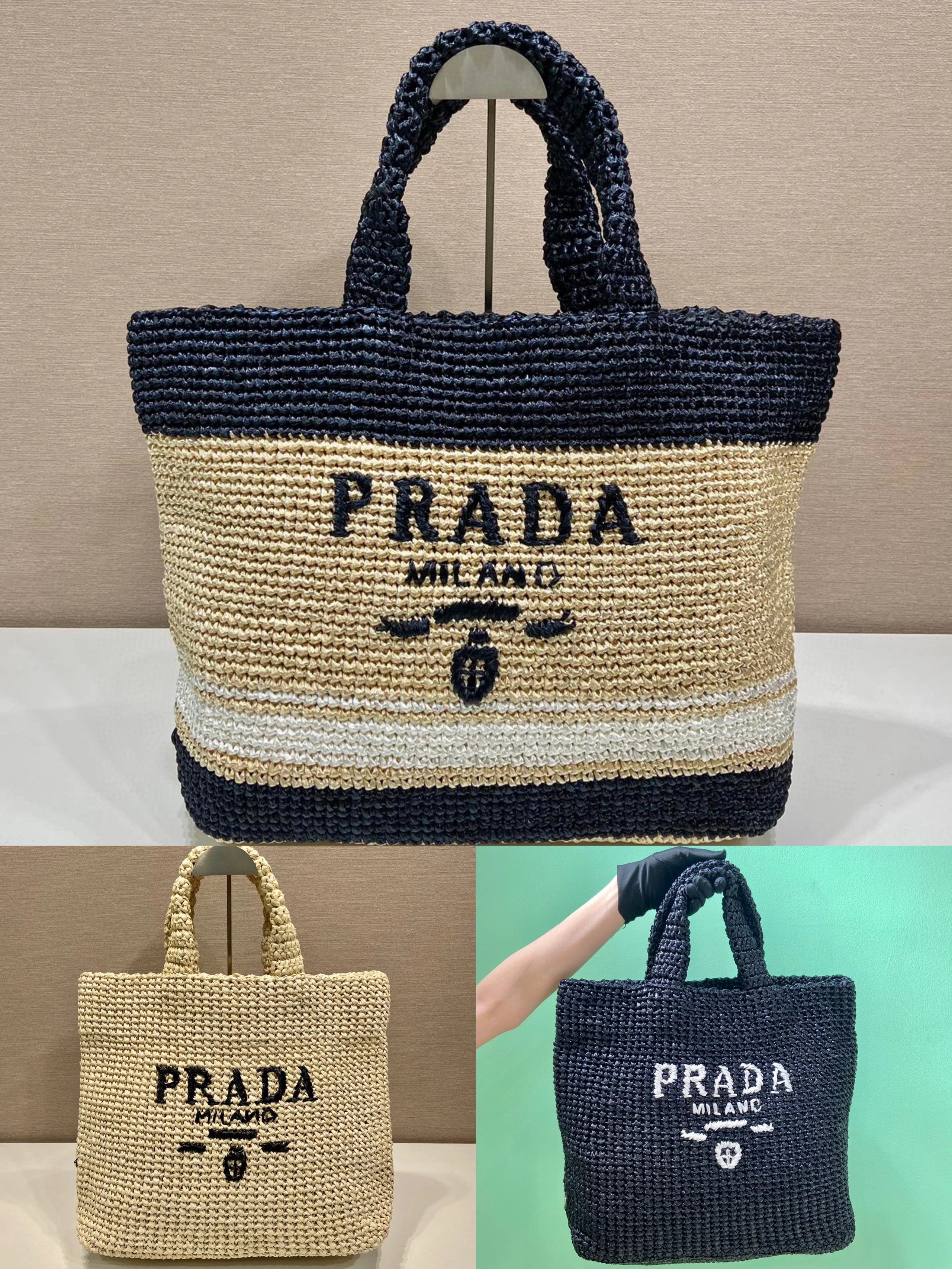 PRADA Bag Top version Original Order Latest Fiber Tote Bag European and American Fashion Large Capacity Totes Middle Ancient Women's Woven Shopping Bag Casual Straw Handbag Shoulder Bag Messenger Bag Women's Bag Women's Bag1BG408