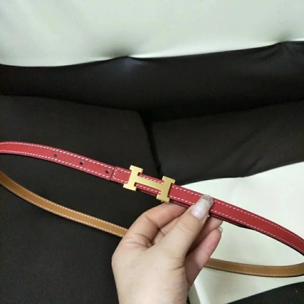 Hermes Belt Top version High Quality Women's Belt First Layer Calfskin Double-Sided Letters h Buckle Casual All-Match Belt1.5cm