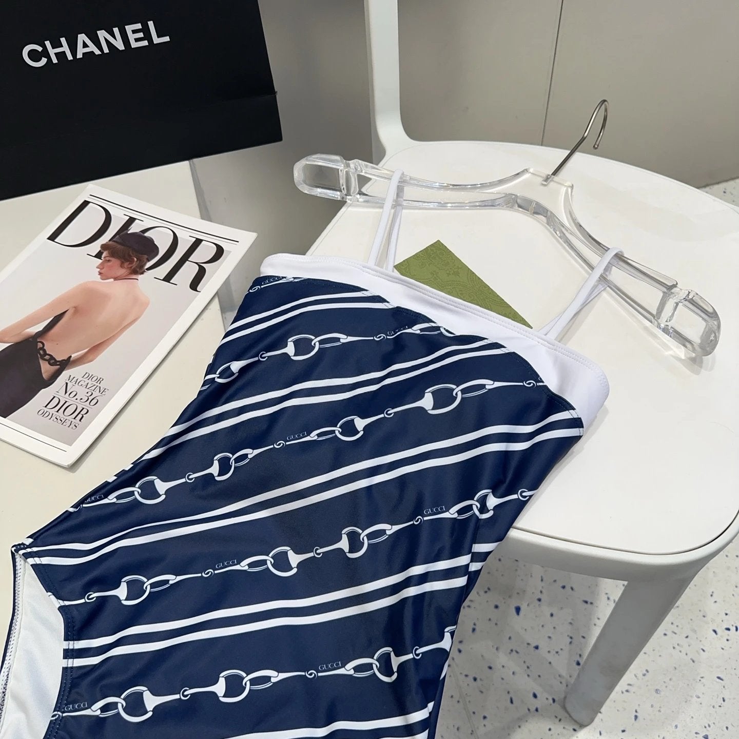 Gucci Swimsuit Full Print Letter Bikini Swimsuit Sexy Small Chest Gathered Beach Pool Vacation Hot Spring Backless White Women's Swimwear