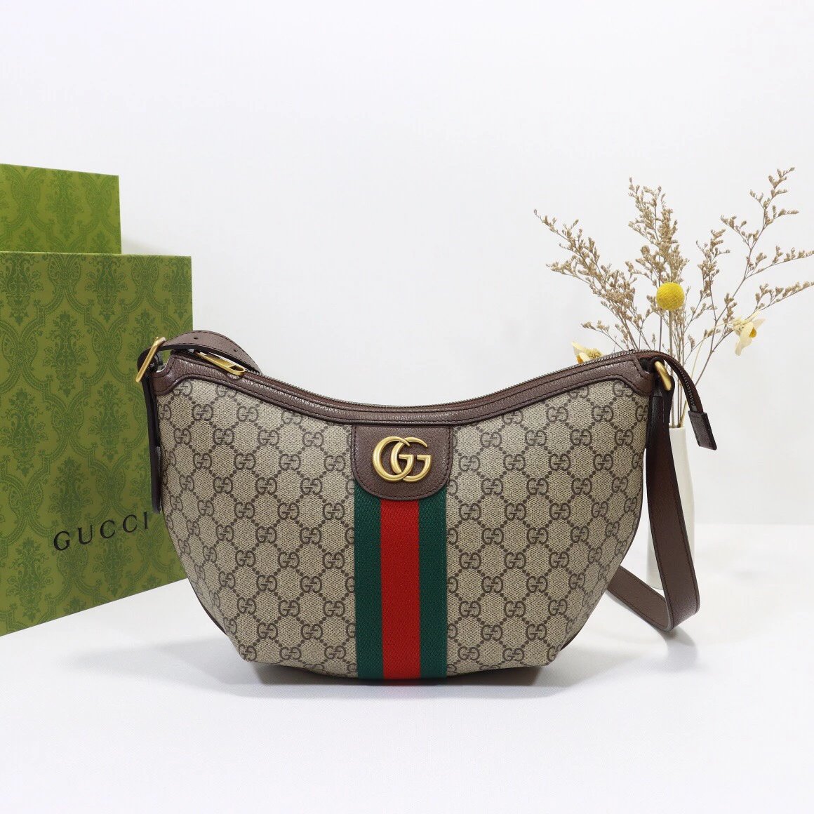 Gucci Women's Bag Top version **Version Home2022New Ophidia New Fashion Series Crossbody Bag Blue pvc Moon Bag Shoulder Bag Men's Bag Women's Bag Casual Bag598125