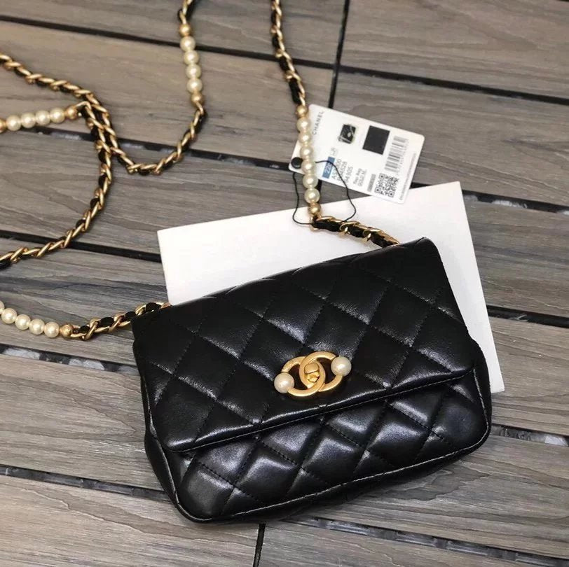 Chanel Women's Bag Top version 【Surrogate Shopping Edition】22Early Spring New Pearl Bag Calf Leather Phantom Pearl&Gold Metal Straps and Double CLogo The Pearl next to It Is Exquisite and Can Be Crossbody Shoulder Underarm Bag Dinner Bag Women's Bag