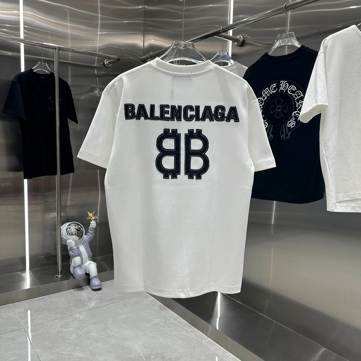 Balenciaga T-shirt Denim Patch Embroidery logo round Neck Short Sleeve25ss New pure cotton T Unisex T-Shirt OS Drop Shoulder Style Base Shirt Top T-Shirt Half Sleeve