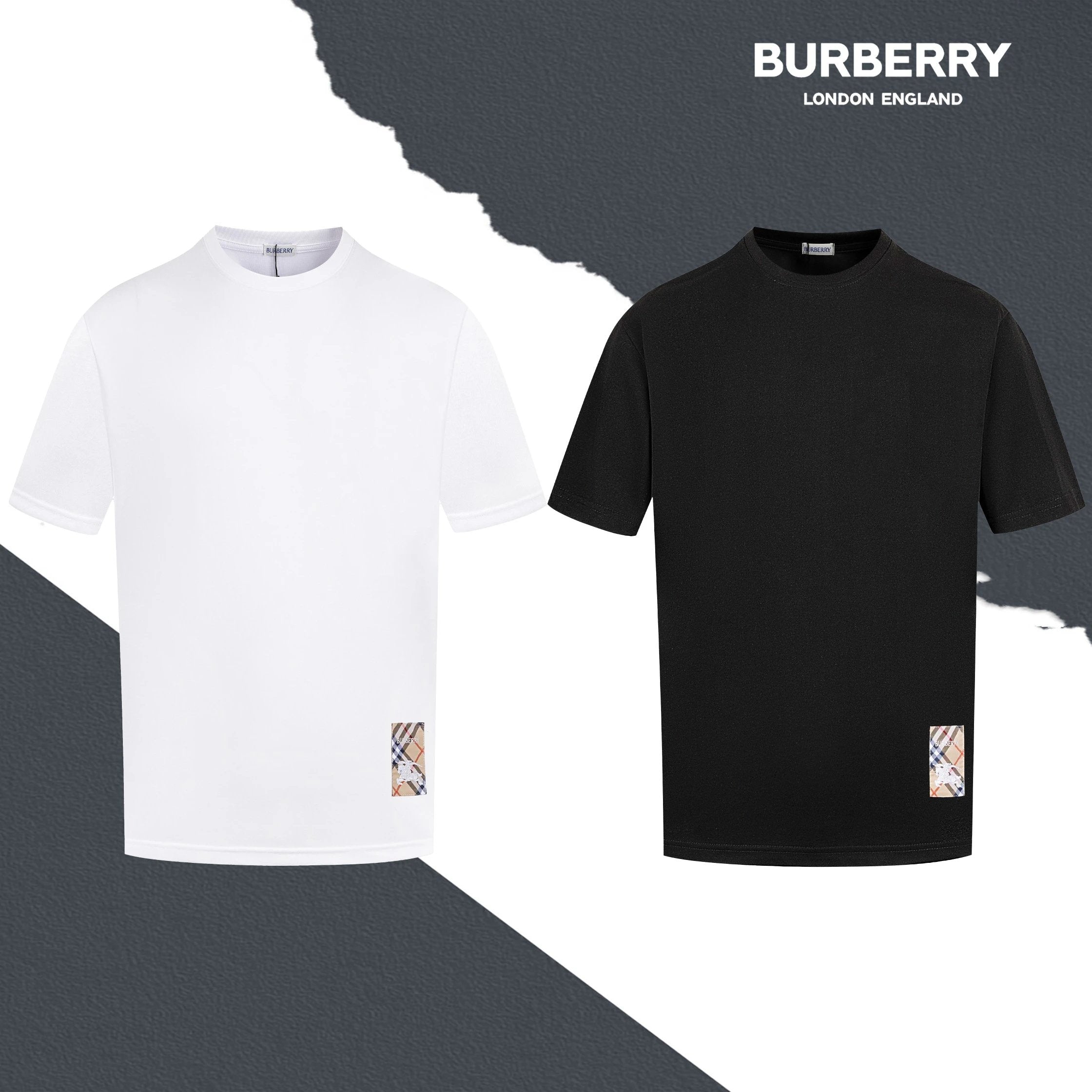 Burberry T-shirt Plaid Pattern Patch Embroidery logo round Neck Short Sleeve25ss New Pure Cotton Unisex Style T T-shirt OS Loose Fit Base Shirt Top Half Sleeve T-Shirt
