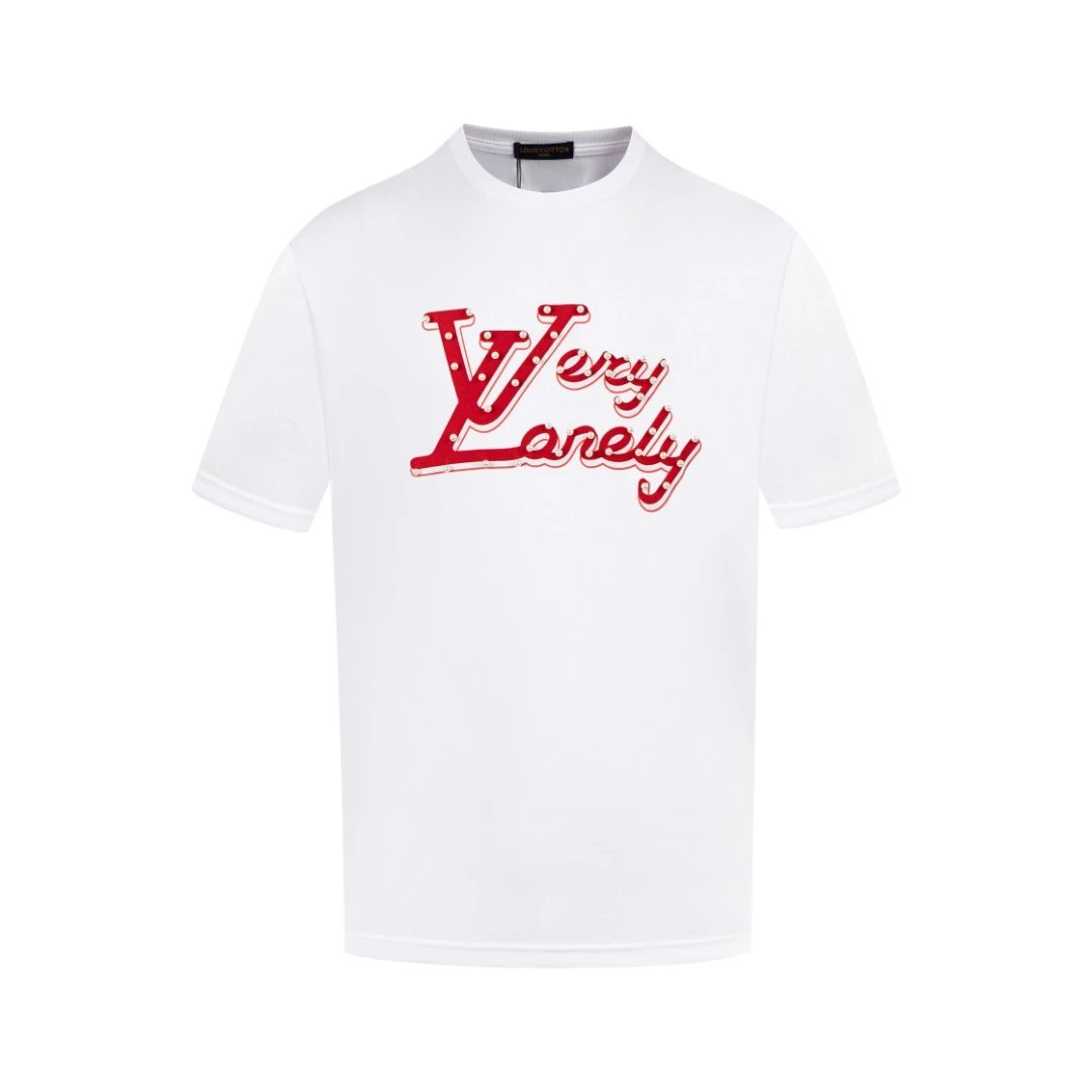 Louis Vuitton LV T-shirt Front Rhinestone Letter Flocking logo round Neck Short Sleeve25ss New pure cotton T Unisex T-Shirt OS Drop Shoulder Loose Fit Base Shirt Top T-Shirt Short Sleeve