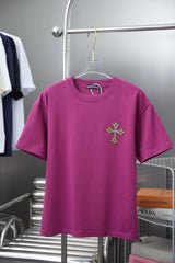 Chrome Hearts T-shirt 25SS Early Spring New Style Horseshoe Flocking Thick Version Rhinestone Round Neck Short Sleeve Pure Cotton Unisex T T-shirt OS Loose Fit Base Shirt Short Sleeve Top T-Shirt