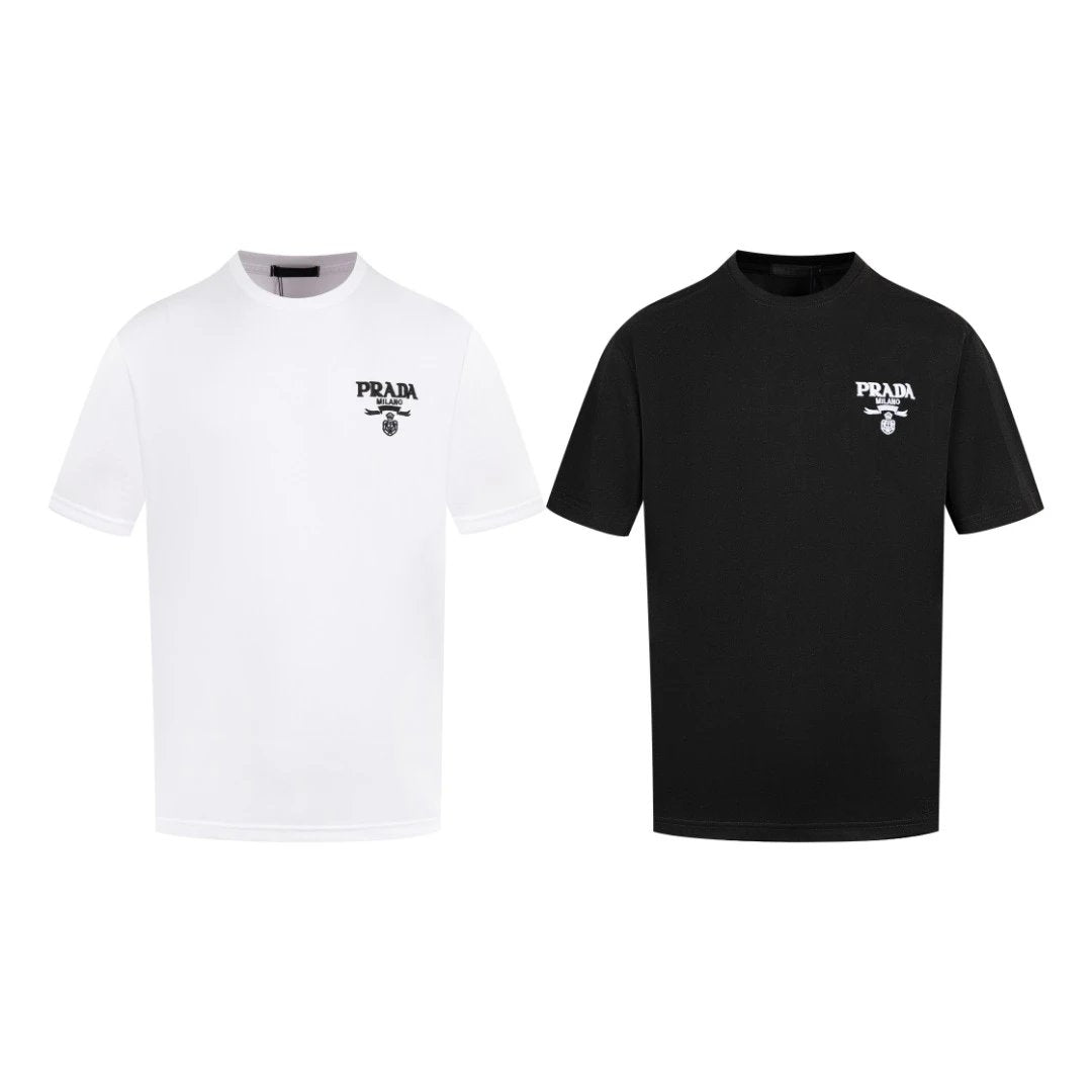 PRADA T-shirt Chest Triangle Logo Embroidery logo round Neck Short Sleeve25ss New Pure Cotton Unisex Style T T-shirt OS Loose Fit Base Shirt Half Sleeve T-Shirt Top Half Sleeve