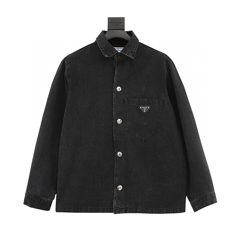 PRADA Shirt Washed Triangle Mark Denim Shirt for Men and Women