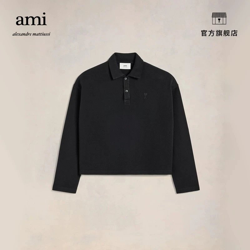 Ami Hoodie Top Version Men's and Women's Same Color Love Short Casual Cotton Long Sleeve T T-shirt POLO Shirt