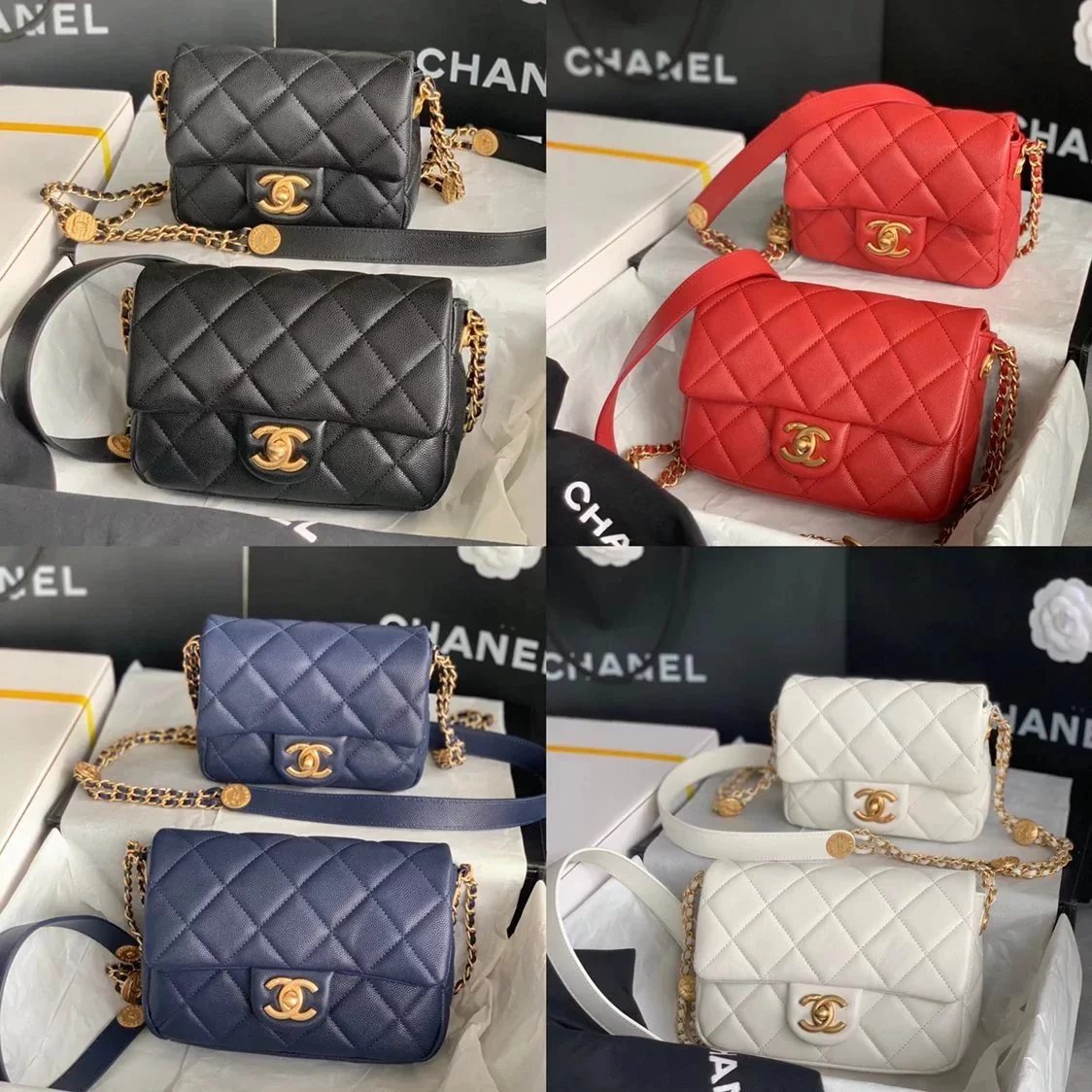 Chanel Women's Bag Top version 【Original Leather】22A New Gold Coin Square Fat Big miniCF Gold Coin Bag Caviar Cowhide Chain Flap Bag Crossbody Bag Shoulder Bag17cm22cm Chain Bag