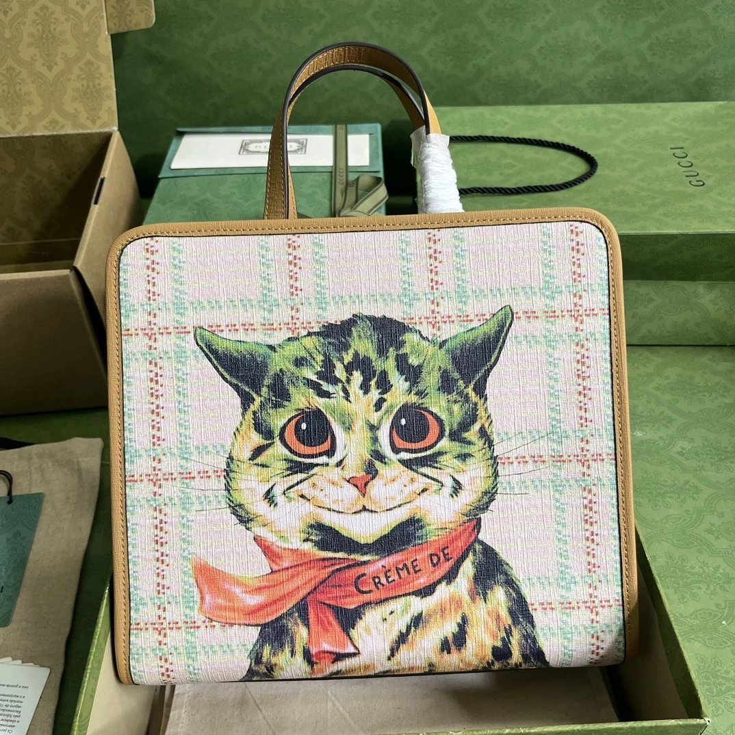 Gucci Women's Bag Top version 【**Version】2023New Children's Printing Series Tote Bag Pink Jason Pattern2024New Children's Bags Tote Package Vegetable Basket Bag605614New Sausage Dog Bichon LADYBIRD