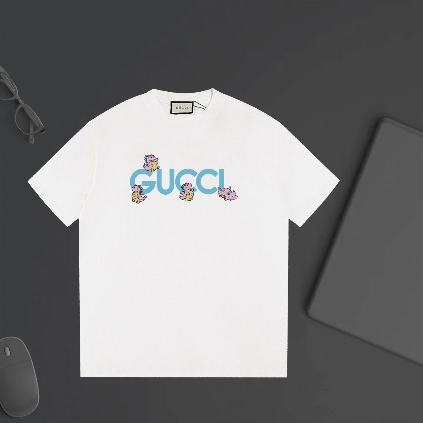 Gucci T-shirt Cartoon Dragon Print with Letters on the Chest logo round Neck Short Sleeve25ss New Pure Cotton Unisex Style T Casual T-Shirt Base Layer Shirt OS Loose Fit Half Sleeve Top Plus Size