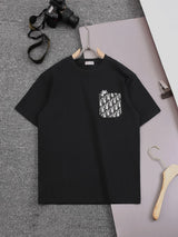 Dior T-shirt Pocket-sized Logo round Neck Short Sleeve25ss New Pure Cotton Unisex Style T T-shirt Base Shirt Tee Shirt OS Loose design