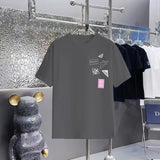 PRADA T-shirt Square Pattern Print on the Chest logo round Neck Short Sleeve25ss New Pure Cotton Unisex Style T Casual T-Shirt Base Layer Shirt OS Loose Fit Half Sleeve Top Plus Size
