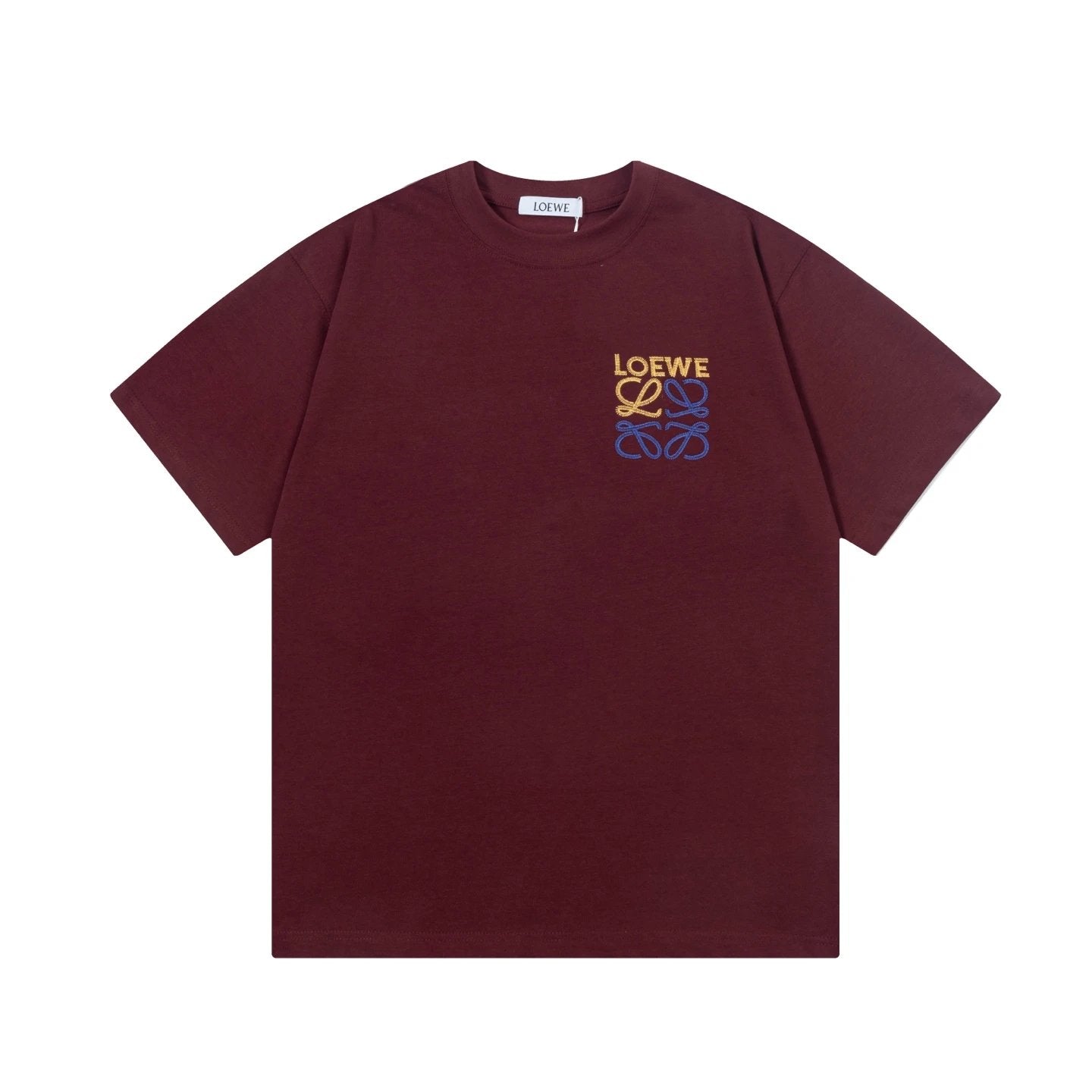 LOEWE T-shirt Two-tone Small Letter Embroidery logo round Neck Short Sleeve25ss New Pure Cotton Unisex Style T Casual T-Shirt Base Layer Shirt OS Loose Fit Half Sleeve Top Plus Size