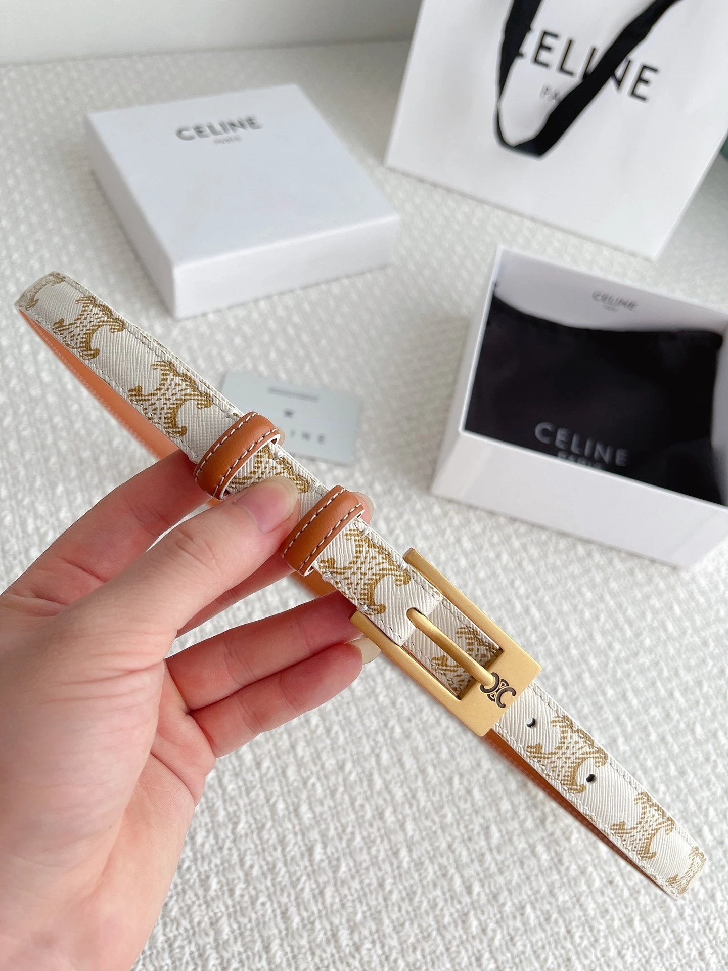 Celine Belt Top version Counter Version Free Packaging Ladies Belt Width1.8cm Genuine Goods Quality Counter Full Package Imported Smooth Cow Leather Belt Boutique Palladium Plated Pin Buckle Retro Style Pure Copper Golden Mingring Counter New Women's Belt