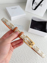 Celine Belt Top version Counter Version Free Packaging Ladies Belt Width1.8cm Genuine Goods Quality Counter Full Package Imported Smooth Cow Leather Belt Boutique Palladium Plated Pin Buckle Retro Style Pure Copper Golden Mingring Counter New Women's Belt