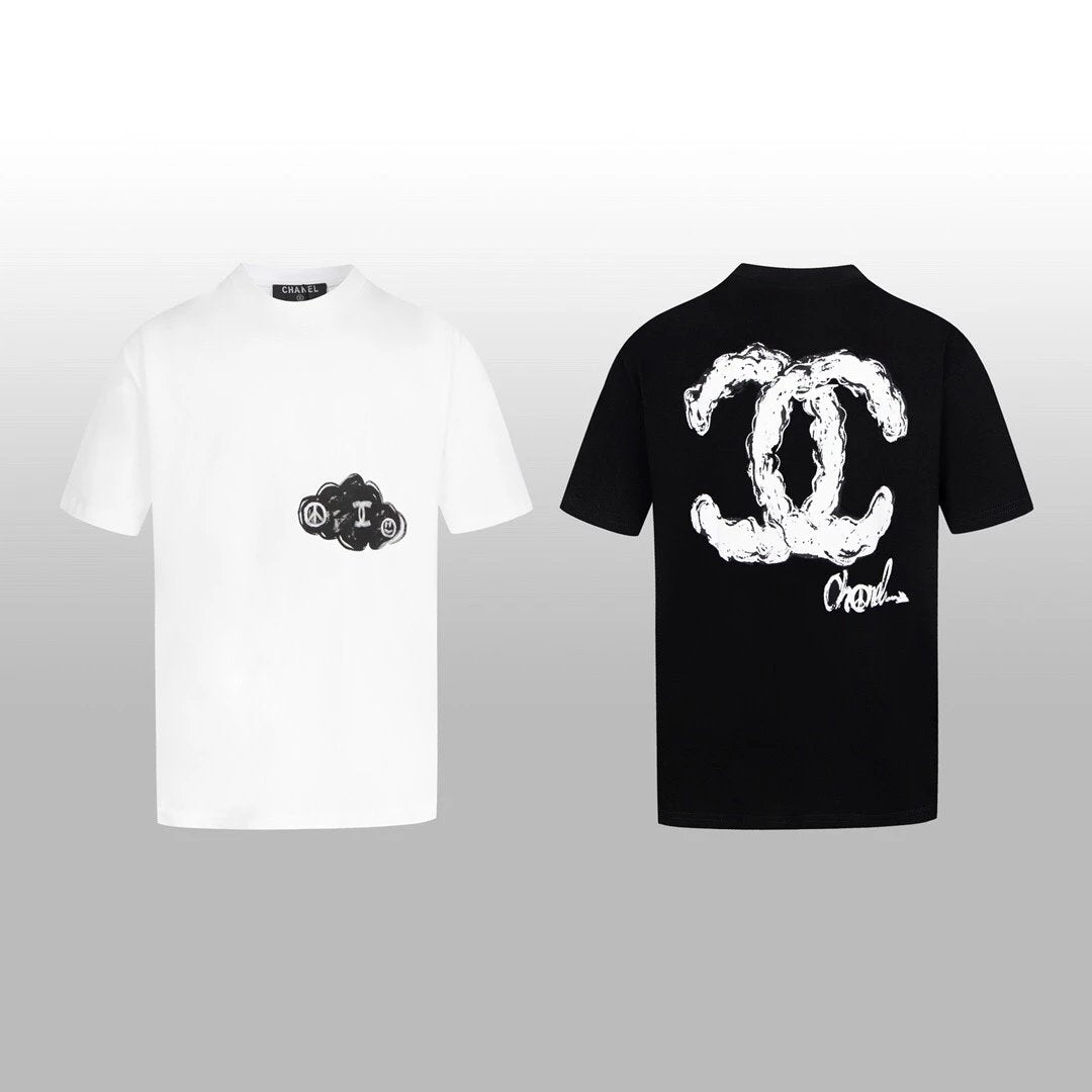 Chanel T-shirt Short Sleeve High Version Spring Summer New Short Sleeves T-shirt Hand-Painted Graffiti Couple's Popular Item