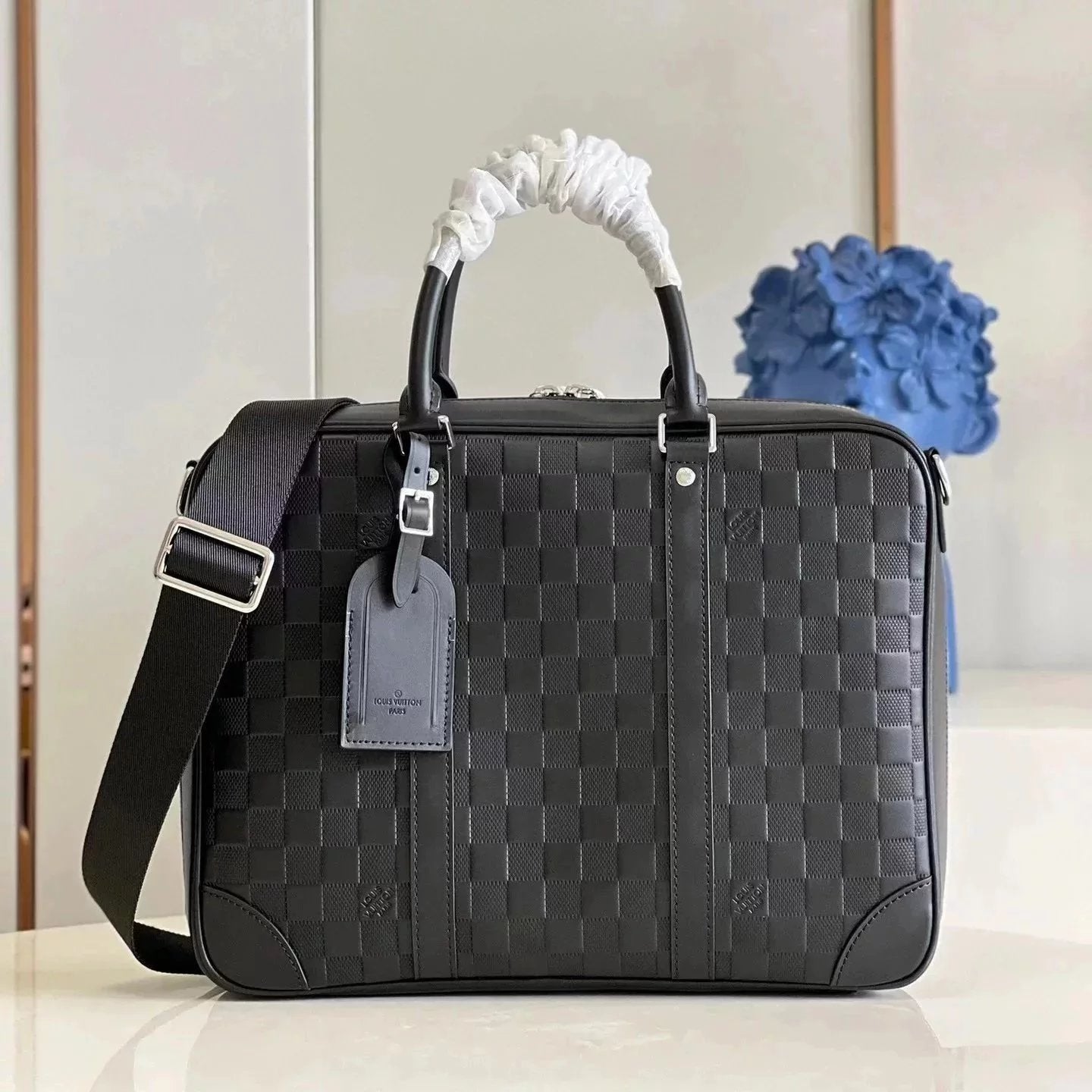 Louis Vuitton LV briefcase Top version 【**Version Surrogate Shopping】2022New Men's Black Checkered Cowhide SIRIUS Briefcase Portable Single-Shoulder Laptop Backpack Commuter Bag N45288Business Briefcase Men's Bag