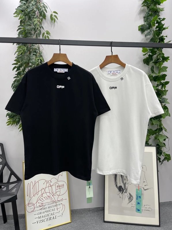 OFF-White T-shirt Top Version Letter Graffiti Splash Ink Oil Painting Twill Arrow Cartoon Short Sleeve T T-shirt Men and Women