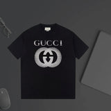 Gucci T-shirt Black and white chest G Letter Printing logo round Neck Short Sleeve25ss New Pure Cotton Unisex Style T Casual T-Shirt Base Layer Shirt OS Loose Fit Half Sleeve Top Plus Size