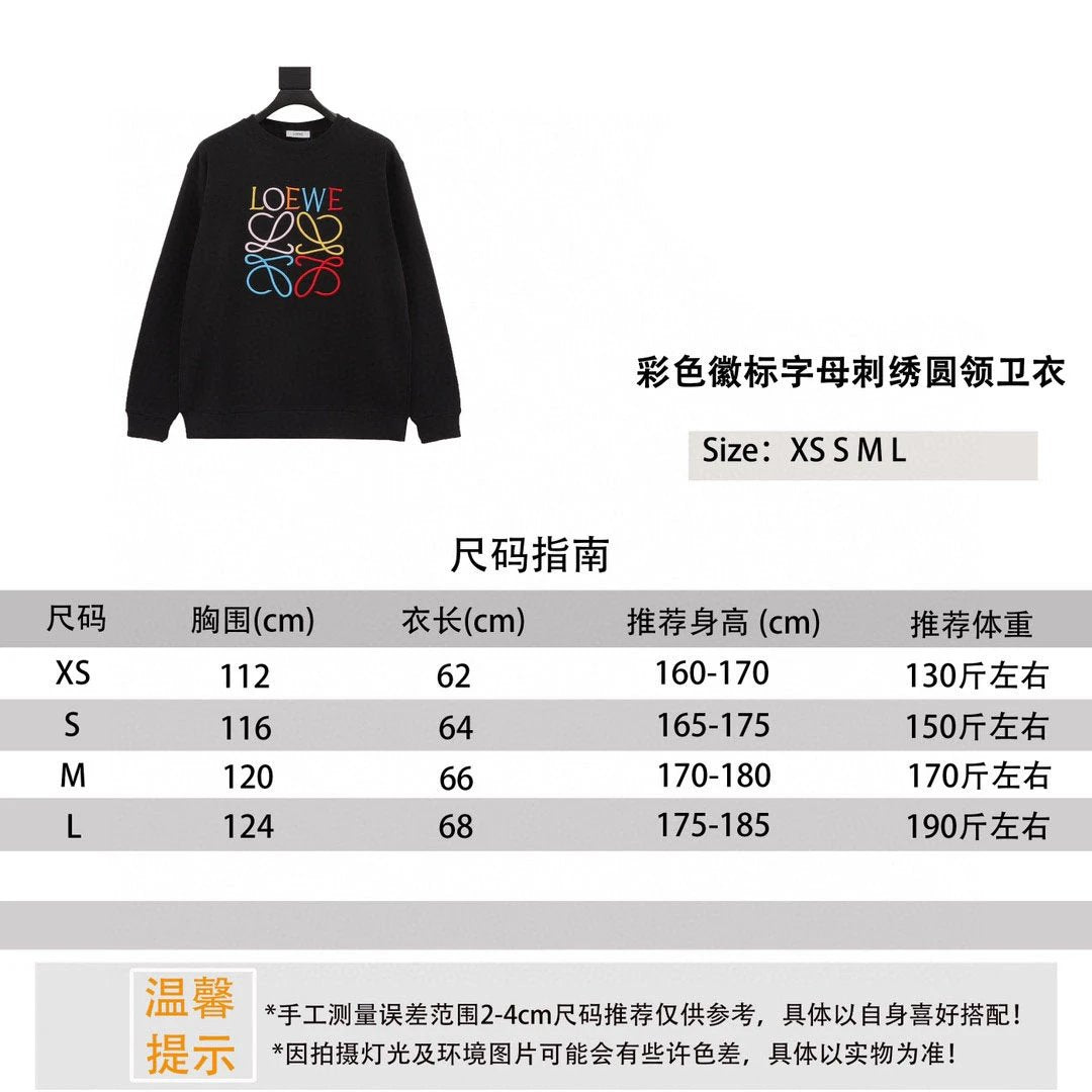 LOEWE Hoodie 24Fw Color Logo Letter Embroidered Crew Neck Sweater for Men and Women