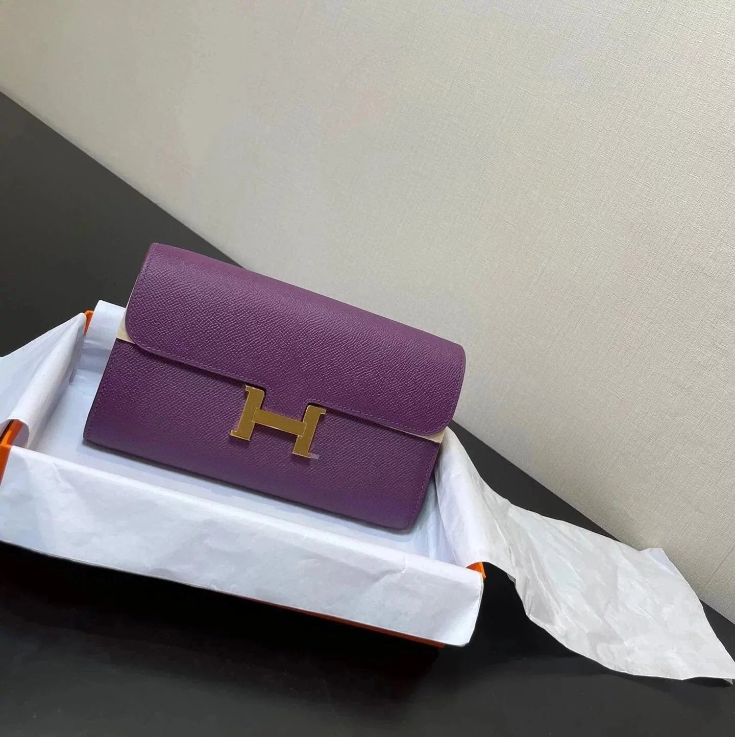 Hermes women's bag Top version New Kangkang Women's Bag epsom Leather Palm Print ConstanceToGoWoc Shoulder Crossbody Handbag Clutch Long Long Purse Wallet Dinner Bag