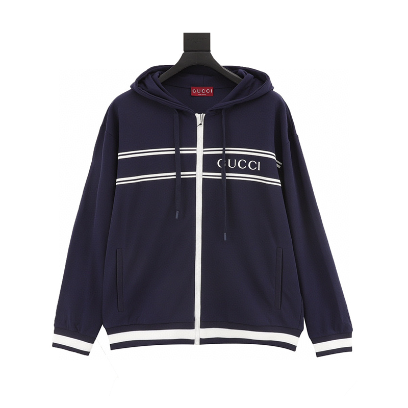 Gucci Jackets Striped Letters Adhesive Zipper Hooded Jacket for Men and Women