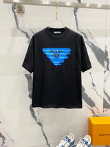 PRADA T-shirt Inspiration Triangle Logo Letters LOGO Printed Badge Round Neck Short Sleeve Pure Cotton T Unisex T-Shirt OS Loose Fit Base Shirt Casual Simple T-Shirt