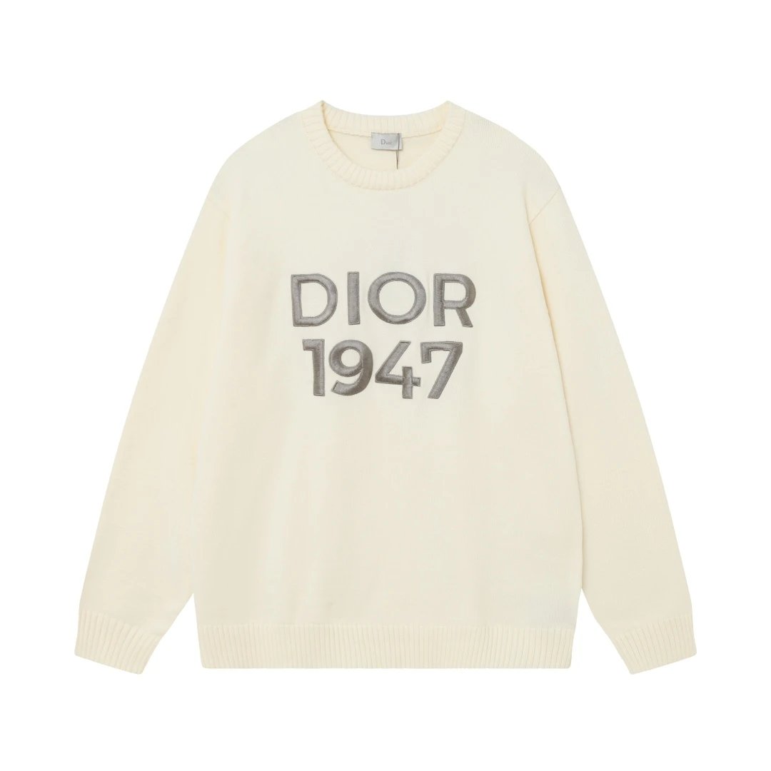 Dior Sweater 1947Letters Logo Printed Crew Neck Sweater Long Sleeve Pullover Thickened Lazy Style OS Loose Fit Unisex Knit Top Jacket for Both Inner and Outer Wear