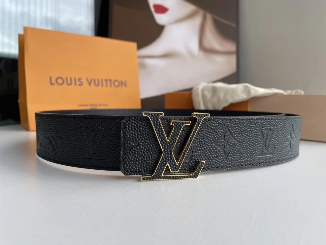 Louis Vuitton LV Belt Top version The Most New Belt4.0cm Men's Belt Metal Buckle Men's Leather Belt with Classic Chessboard Plaid Belt with Genuine Goods Packaging