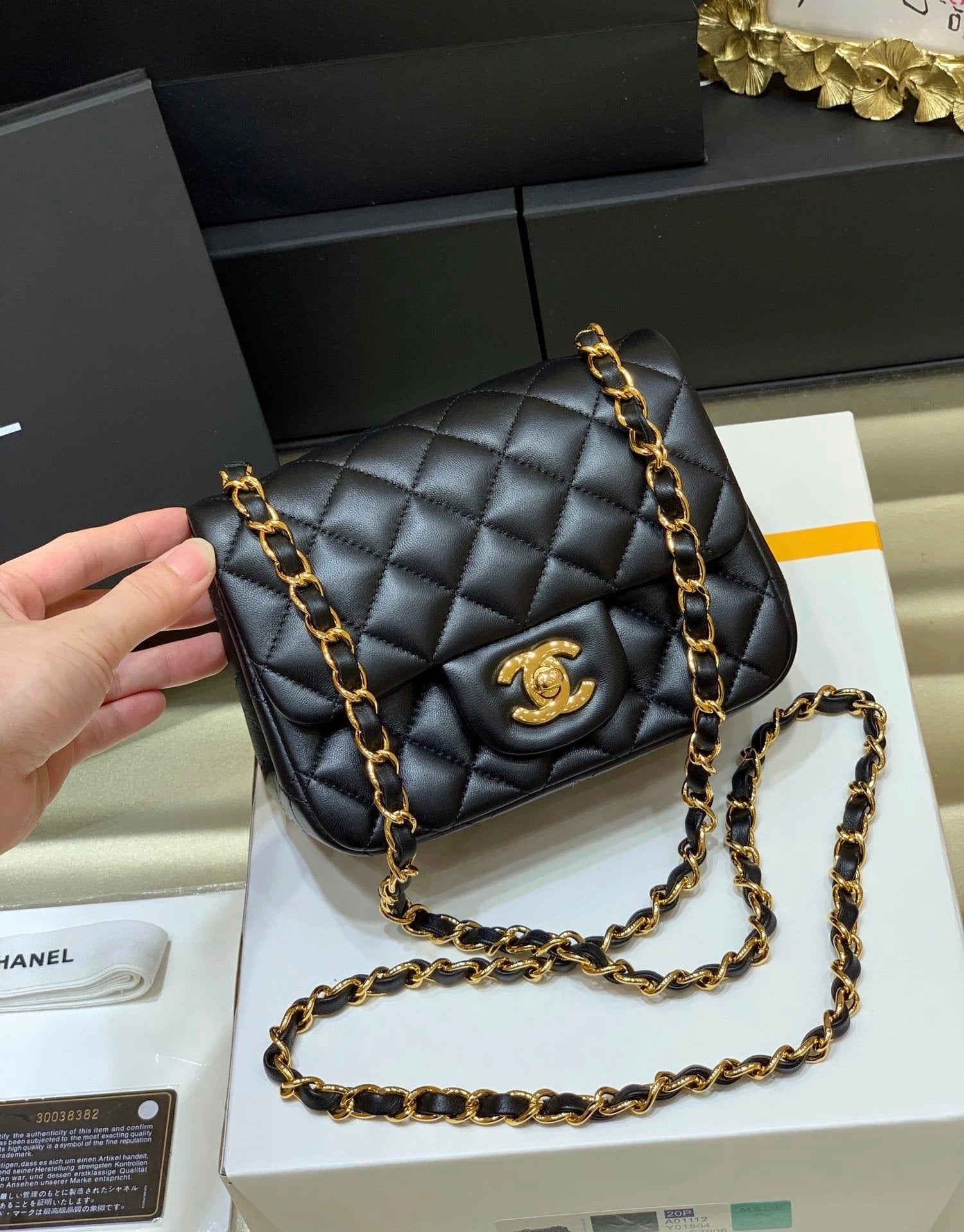 Chanel Women's Bag Top version Original Leather Surrogate Shopping Version New Bag Ch@ne1CF Fat Fang1115mini17cm Caviar Ball Grain Cowhide CF Sheepskin Mini Small Sized Flap Bag Shoulder Crossbody Chain Bag Lambskin Original Leather