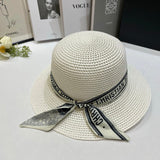Dior Hat Bow logo Fisherman Hat Straw Hat Casual Sun Protection Plain Face Covering Sunshade Outdoor UV Protection Versatile Flat Top Bucket Hat