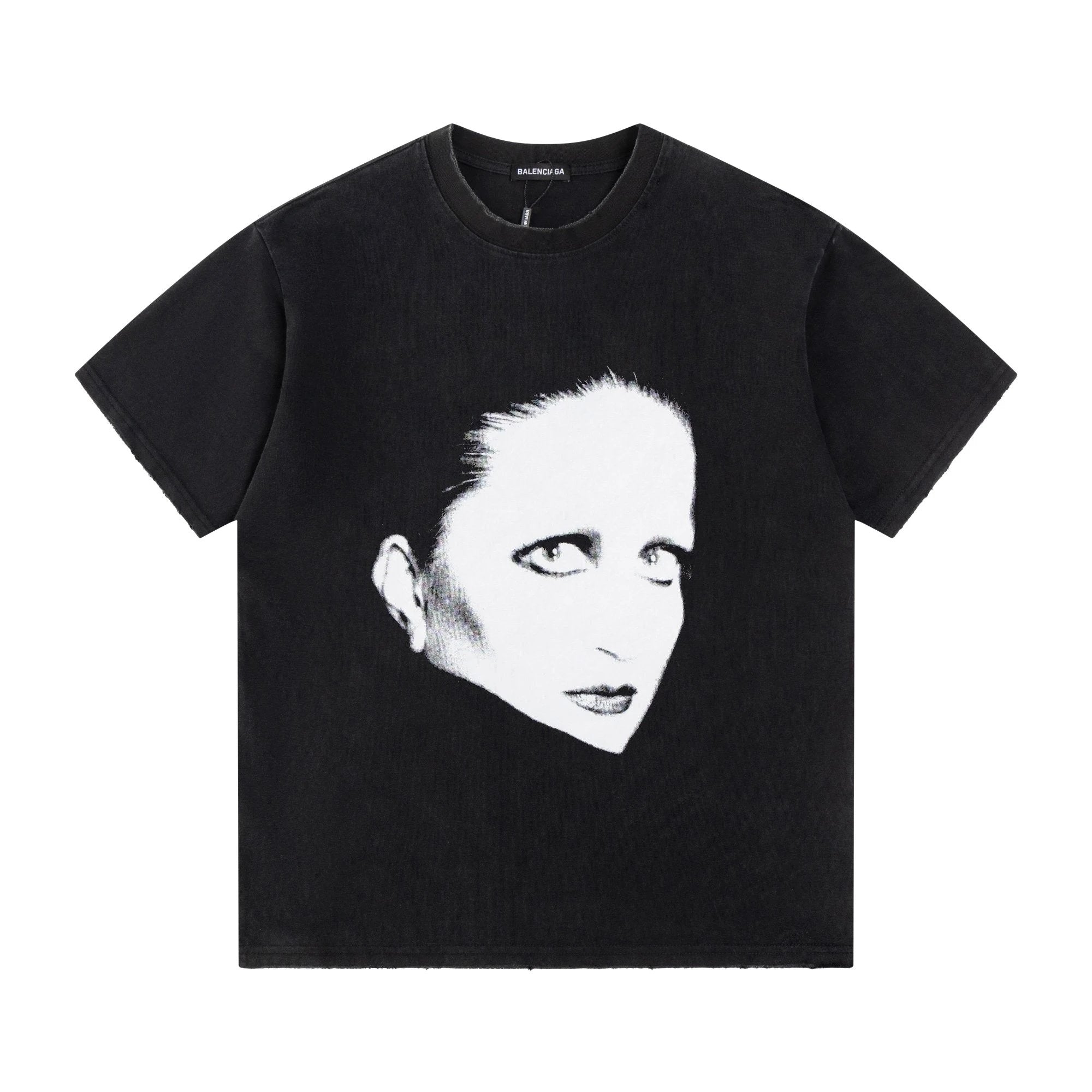 Balenciaga T-shirt Vintage Washed Round Neck Short Sleeve with Character on Chest25ss New Pure Cotton Unisex Style T Casual T-Shirt Base Layer Shirt OS Drop Shoulder Loose Fit Half Sleeve Top Plus Size