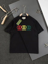 Gucci T-shirt Front Chest Traffic Light Brand Embroidery logo round Neck Short Sleeve25ss New pure cotton T Unisex T-Shirt OS Drop Shoulder Loose Fit Base Shirt Top T-Shirt Short Sleeve