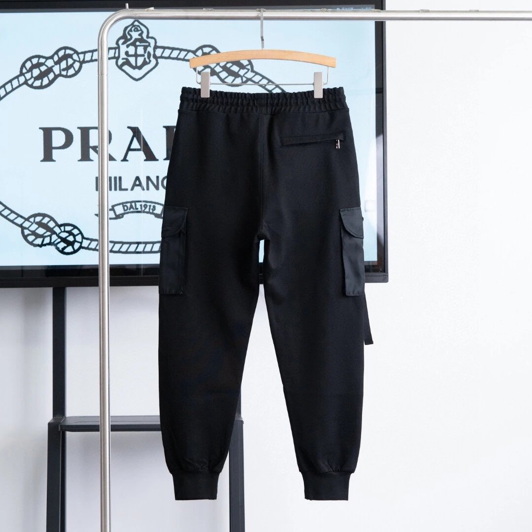 PRADA Sweatpants Metal Triangle Logo Double-Sided Pocket Jogger Sweatpants Unisex Autumn Winter Loose Fit Large Size Casual Pants High Waist Color Block