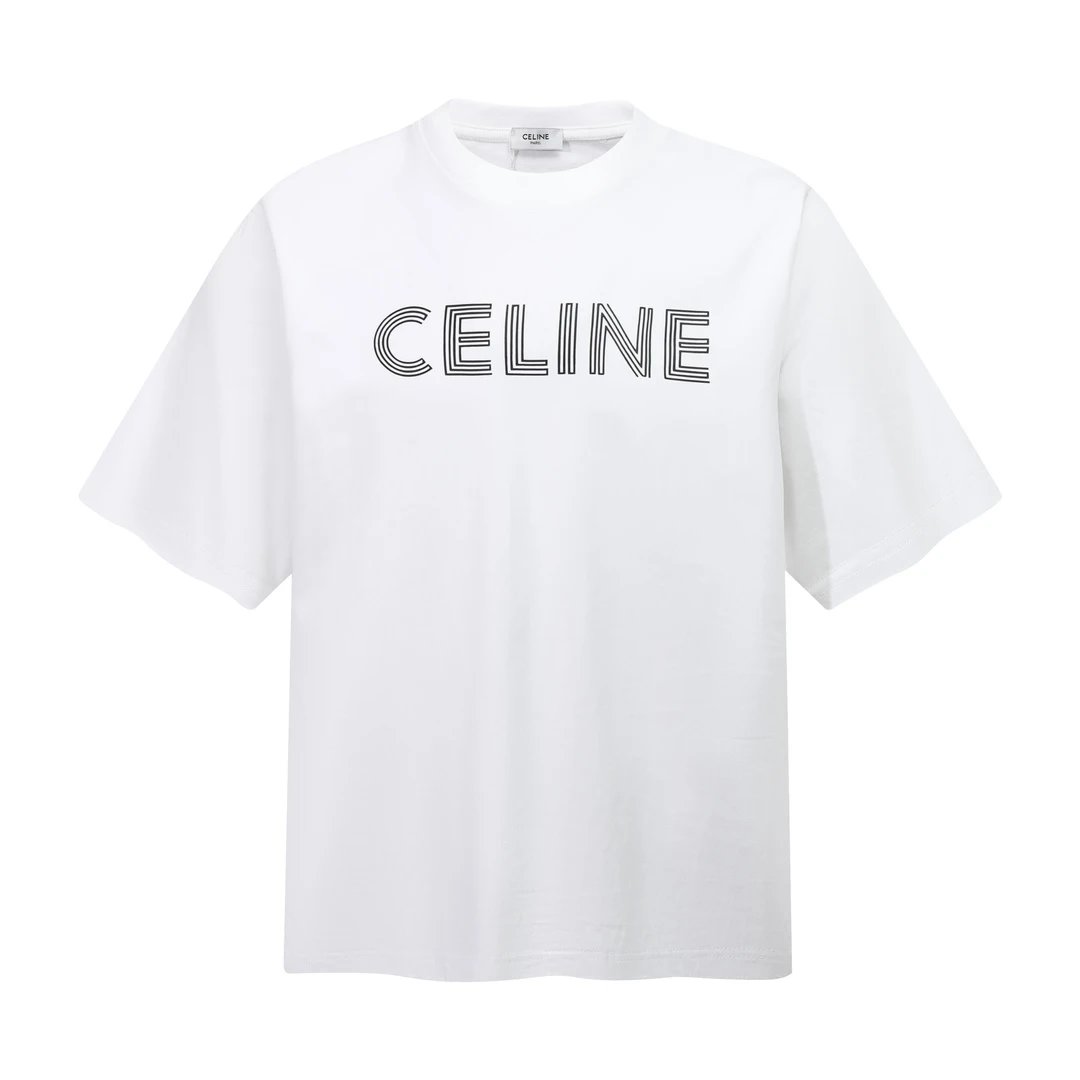Celine T-shirt 3D Chest Print logo round Neck Short Sleeve25ss New Pure Cotton Unisex Style T T-shirt OS Loose Fit Base Shirt Short Sleeve Top T-Shirt