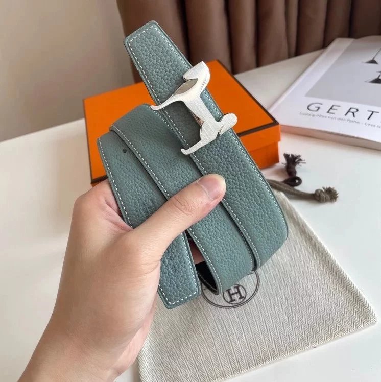 Hermes Belt Top version 【New products in stock】High Quality Genuine Leather Belt Business Casual Men and Women H Buckle Belt Double-Sided Available Pant Belt32mm