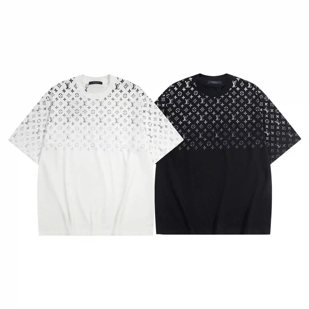 Louis Vuitton LV T-shirt Half-body Gradient Presbyopia logo round Neck Short Sleeve25ss New Pure Cotton Unisex Style T Casual T-Shirt Base Layer Shirt OS Loose Fit Half Sleeve Top Plus Size
