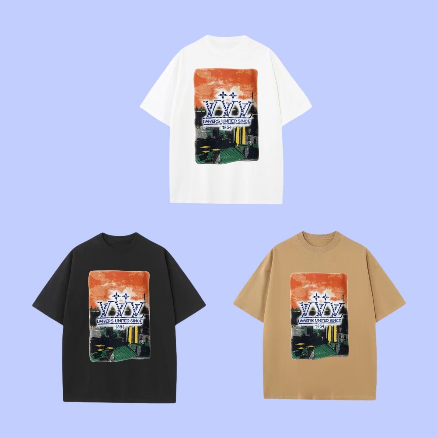 Louis Vuitton LV T-shirt City Pattern Print on the Chest logo round Neck Short Sleeve25ss New Pure Cotton Unisex Style T T-shirt OS Loose Fit Base Shirt Top Half Sleeve T-Shirt