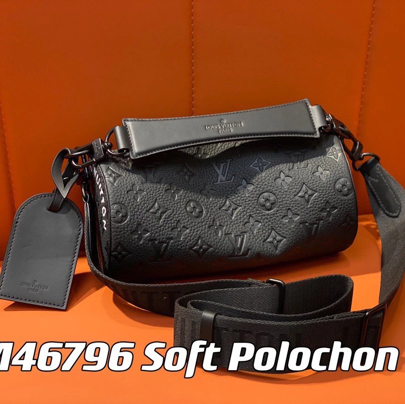 Louis Vuitton LV Men's Bag Top version New Sunset Orange Yellow Leather round Bag round Drum Bag Papillon Cylinder Men's Shoulder Messenger Handbag Pillow Bag Papillon Small Size Black Flower Chessboard Plaid Black Plaid Yellow Flower