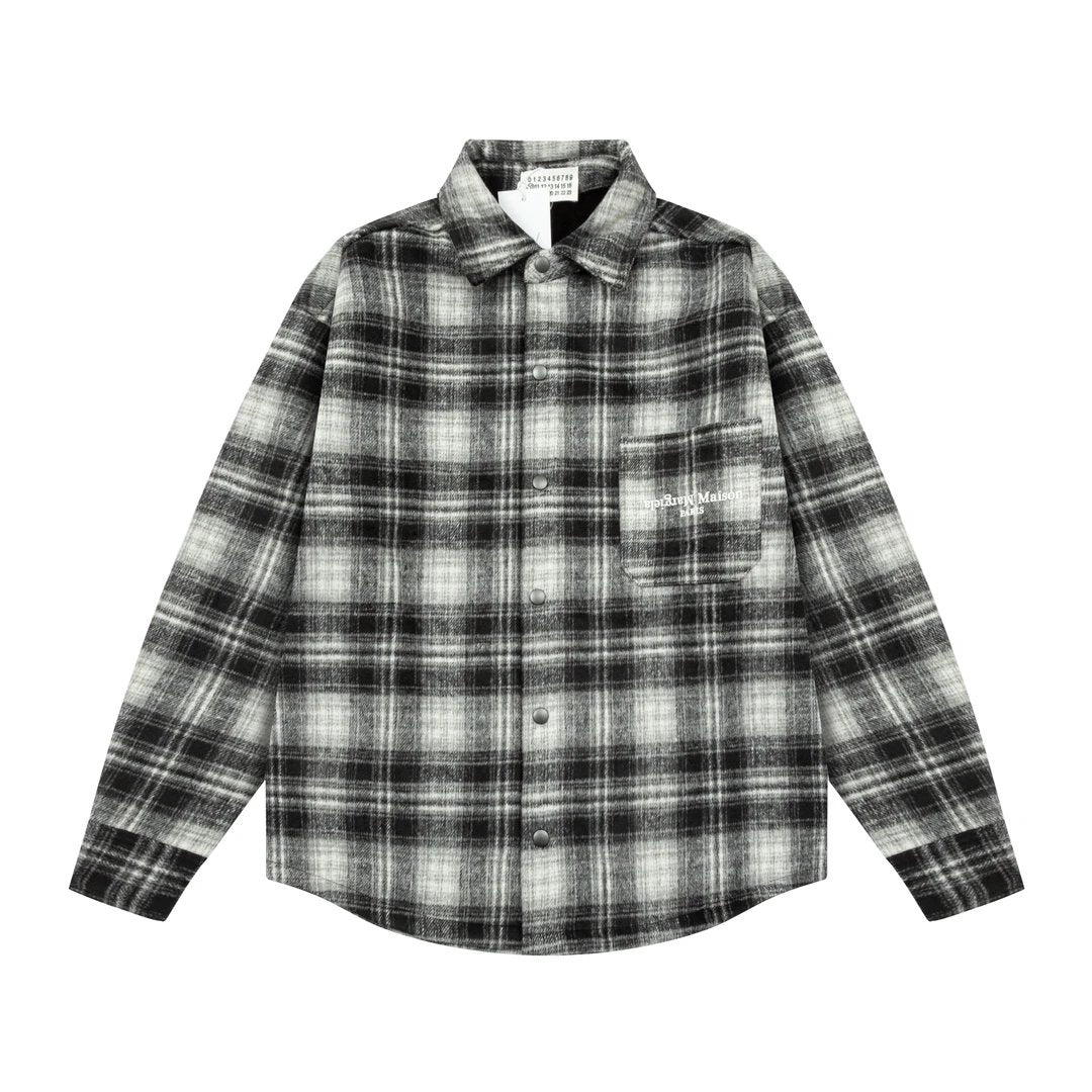 Maison Margiela Shirt New Plaid Fleece-Lined Long Sleeve Shirt Jacket Unisex Autumn Winter New Thickened Coat