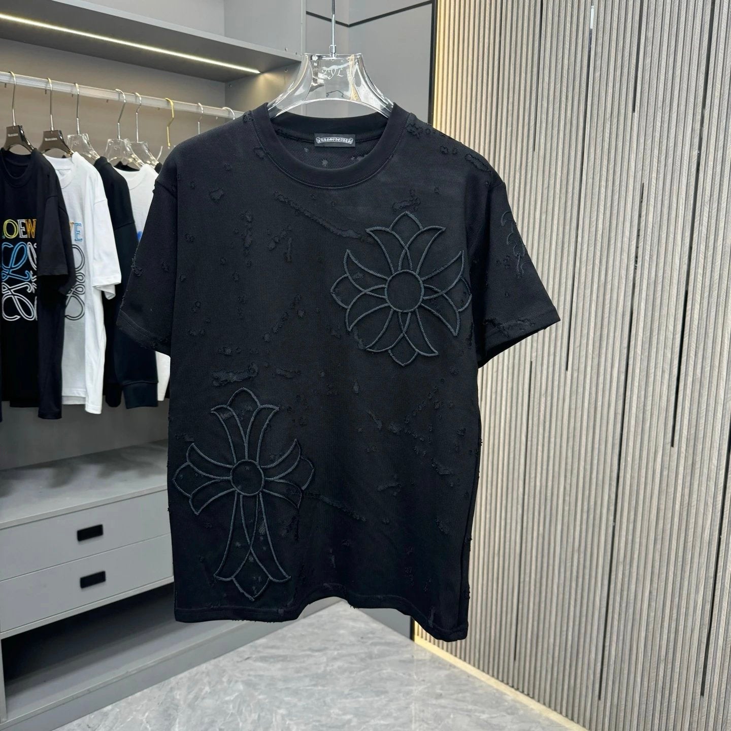 Chrome Hearts T-shirt Front and back hollow embroidery logo round Neck Short Sleeve25ss New Pure Cotton Unisex Style T T-shirt OS Loose Fit Base Shirt Top Half Sleeve T-Shirt